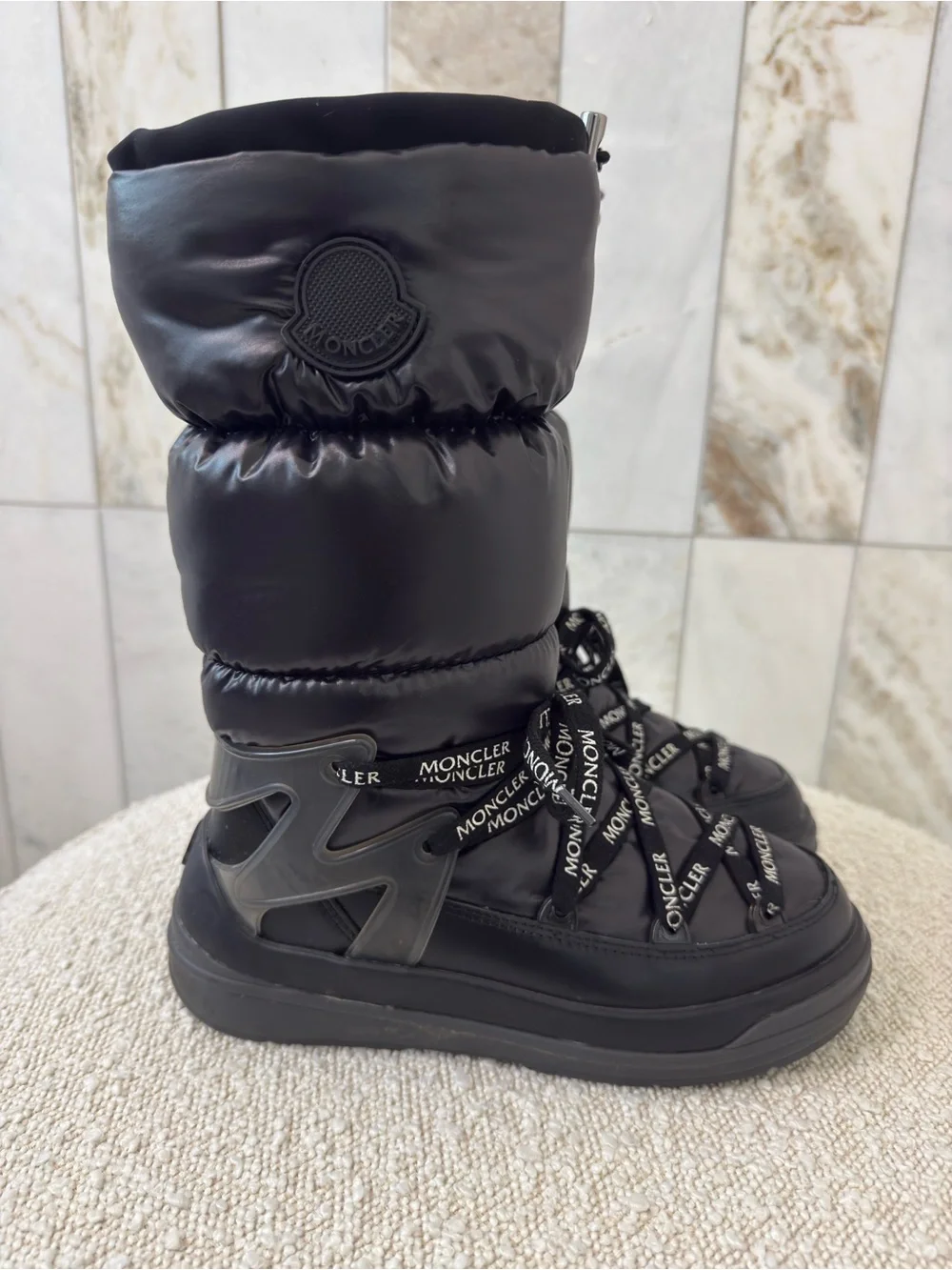 Moncler Black Quilted Puffer Lace-Up Winter Boots